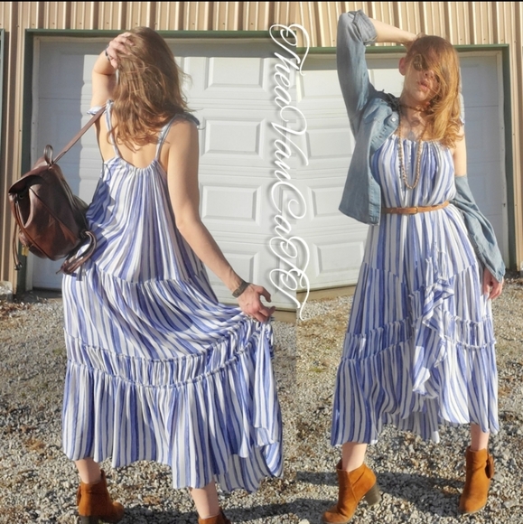 STORIA blue Ocean Waves Striped Relaxed Fit Maxi Dress with adjustable straps 🦋 - Picture 2 of 8